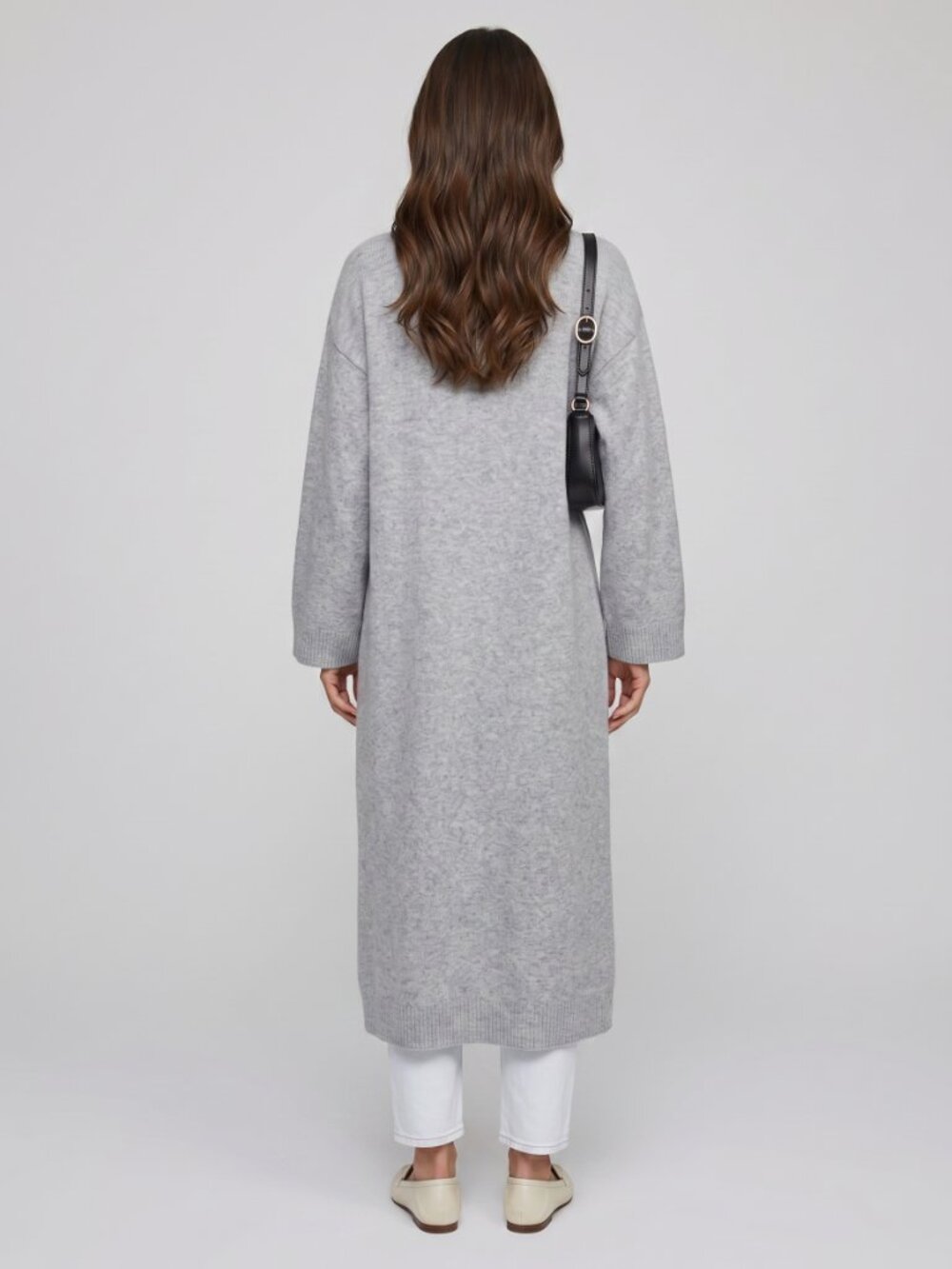 Women's Gray Oversized Long Knit Cardigan Open Front Relaxed Duster Sweater - Picture 2 of 3